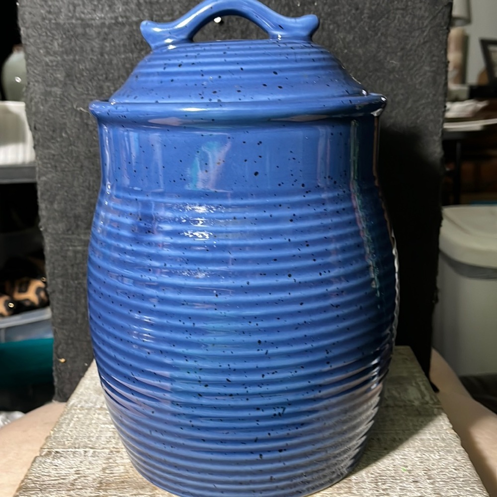 Blue Pottery Storage Jar By Garden Ridge 10" Tall